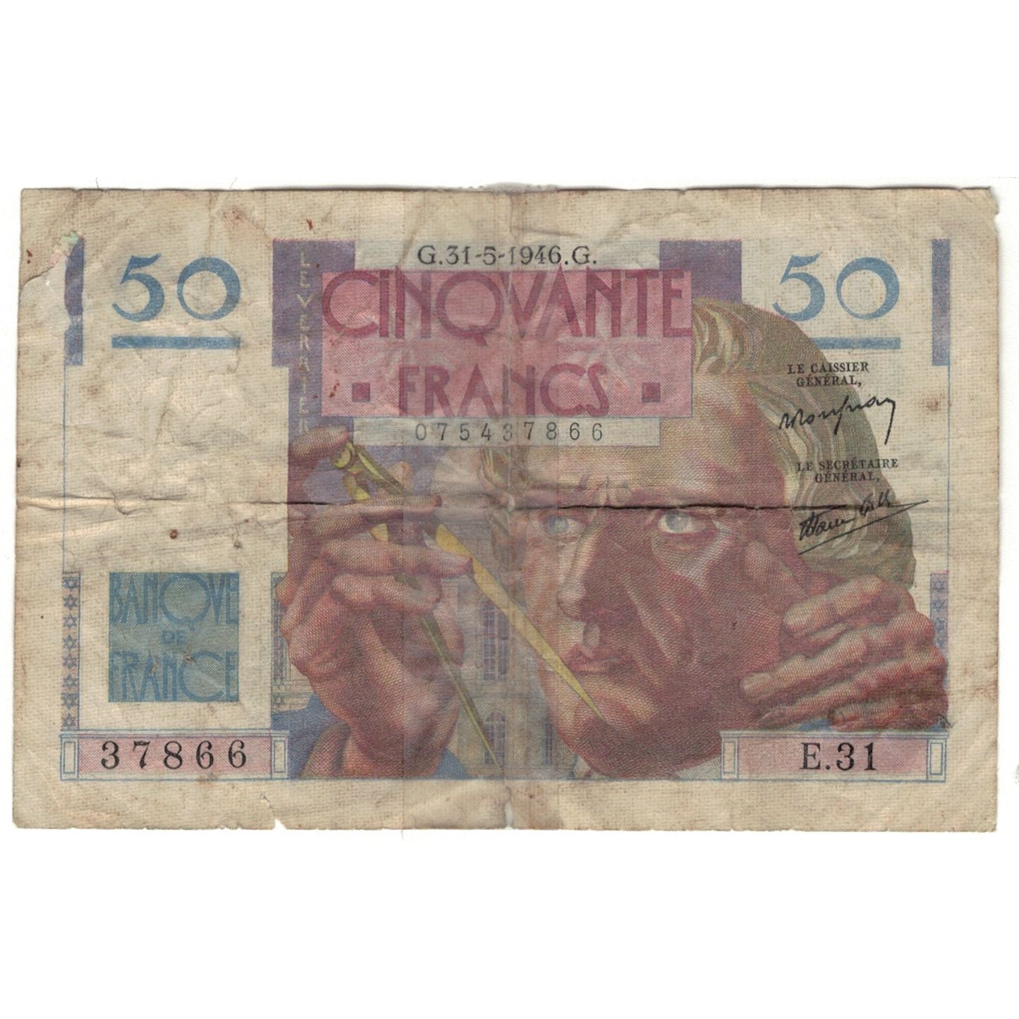 France, 50 Francs, E.31, B, Fayette:20.5, KM:127a