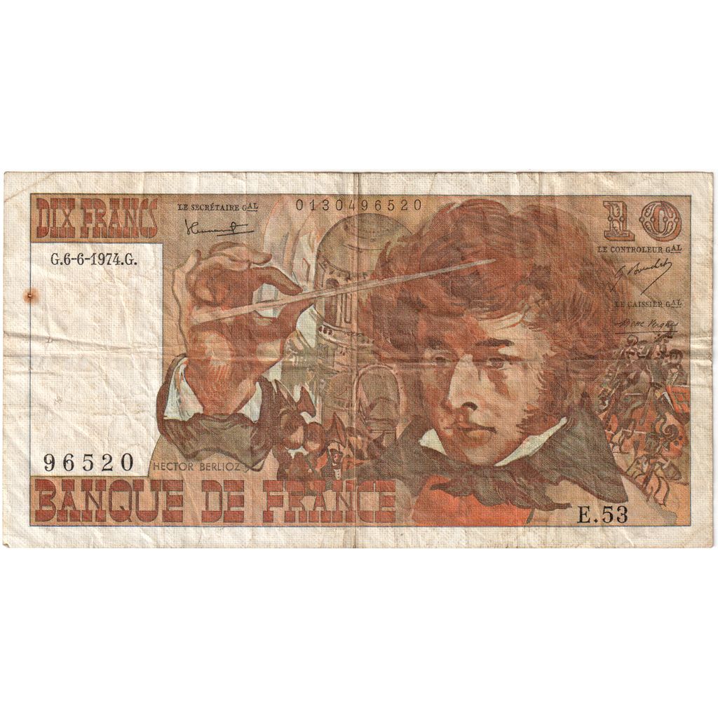 France, 10 Francs, Berlioz, 1974-06-06, E.53, VF(20-25)