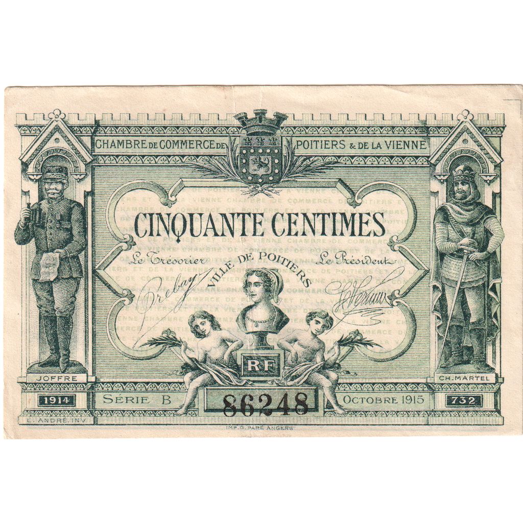 Frankreich, Poitiers, 50 Centimes, 1915 Octobre, VZ, Pirot:101-1