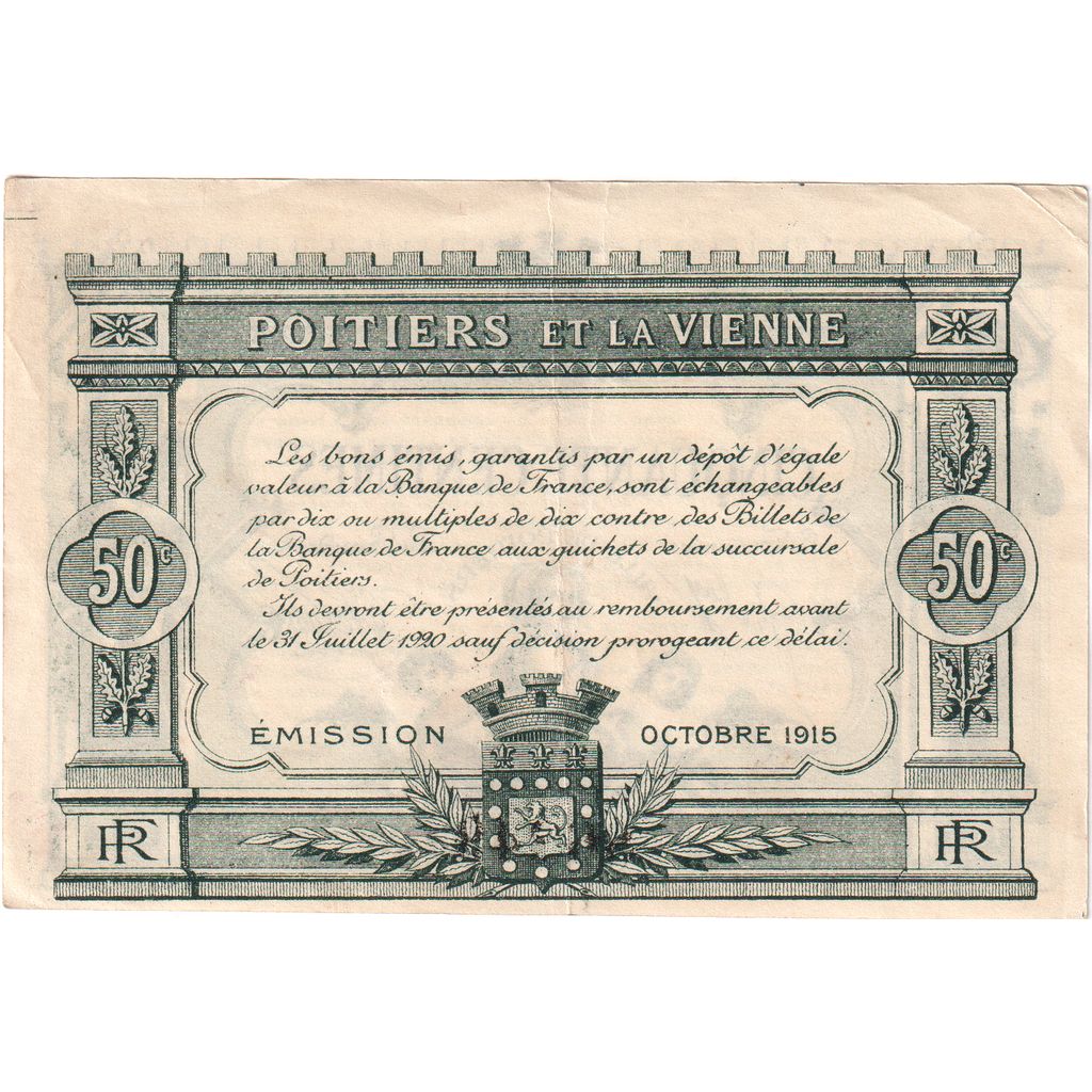 Frankreich, Poitiers, 50 Centimes, 1915 Octobre, VZ, Pirot:101-1