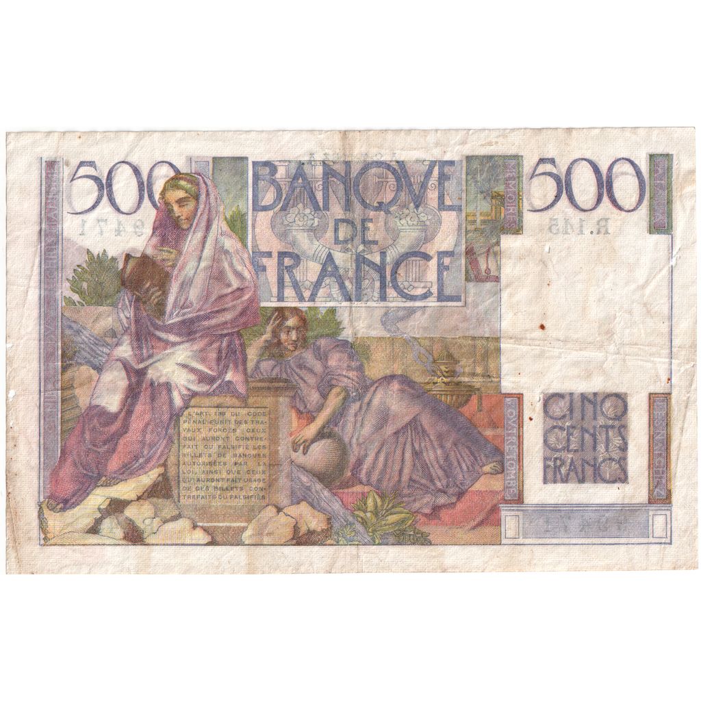 Banconote, Francia, 500 Francs, 500 F 1945-1953 ''Chateaubriand'', 1952