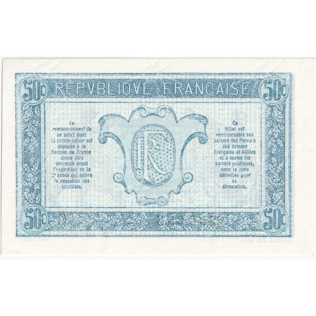 France, 50 Centimes, 1917-1919 Army Treasury, O.296655, AU(55-58)