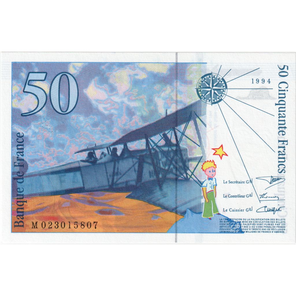 France, 50 Francs, St Exupéry, M023015807, UNC(65-70)