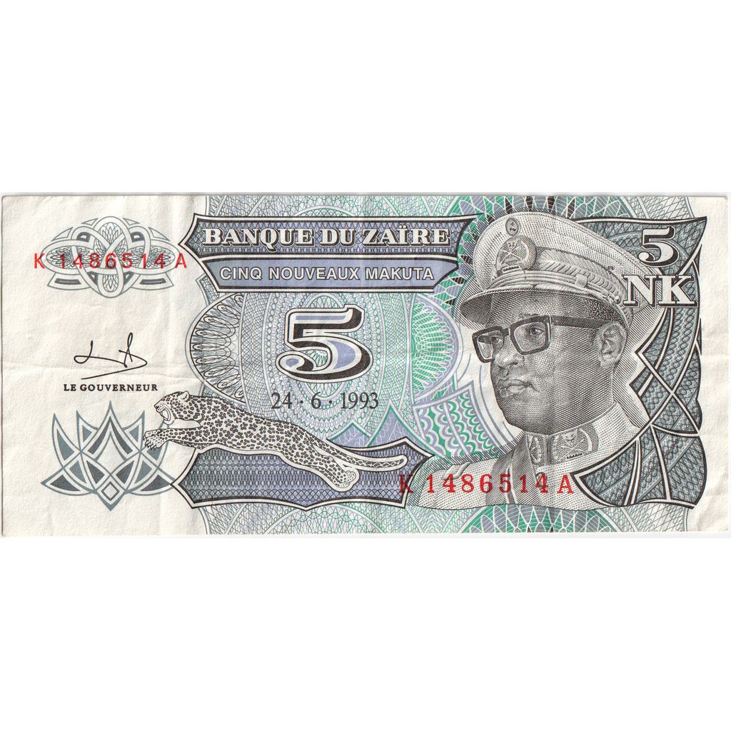 Banknote, Zaire, 5 Nouveaux Makuta, 1993, 1993-06-24, UNC(65-70)
