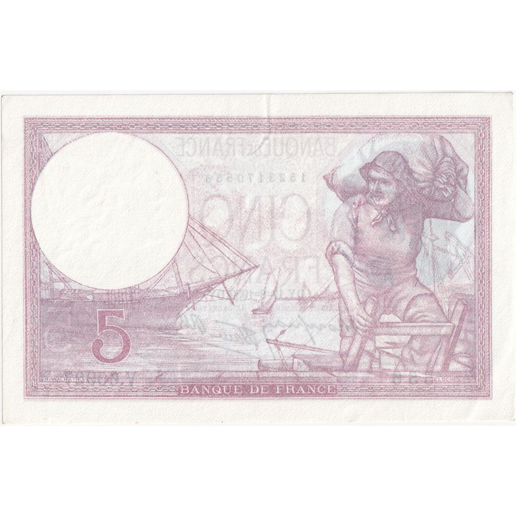 France, 5 Francs, Violet, 1939-08-17, V.60927, SPL