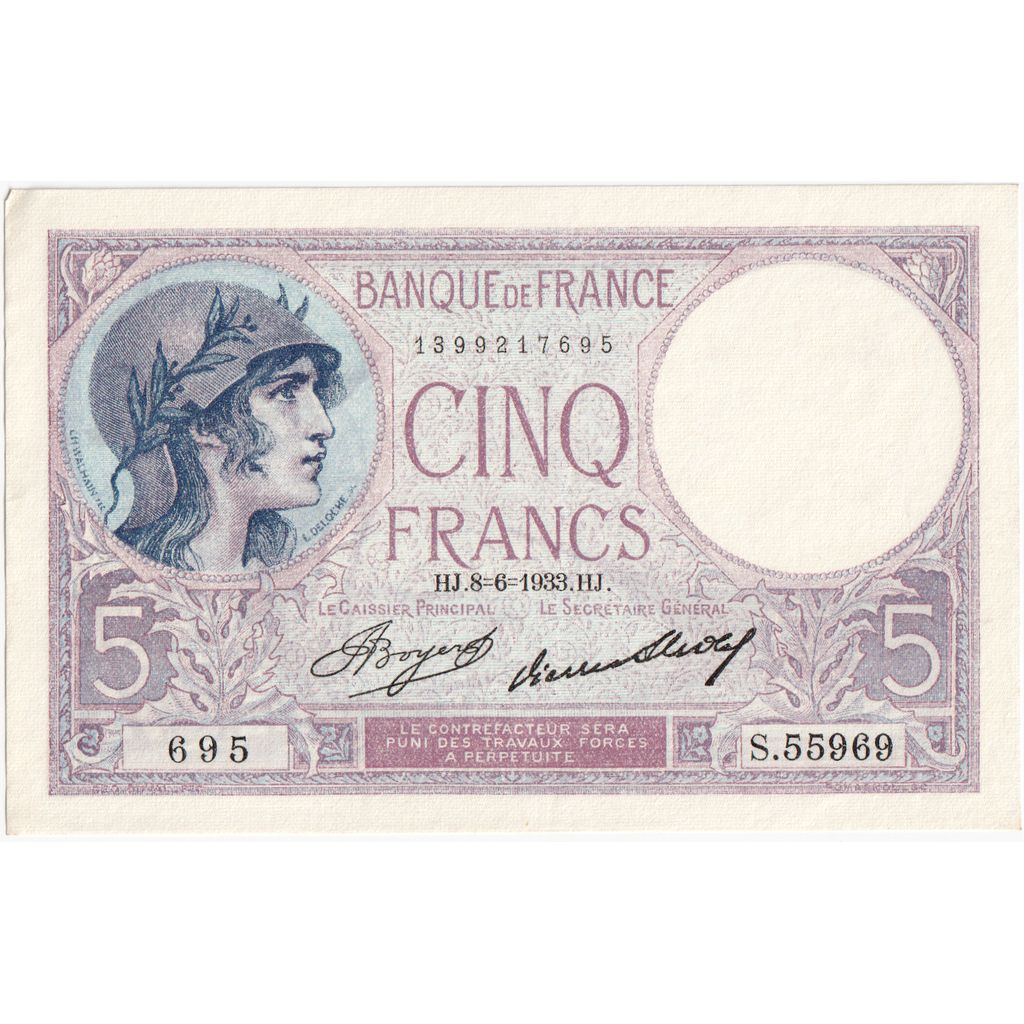 Frankreich, 5 Francs, Violet, 1933-06-08, S.55969, UNZ-