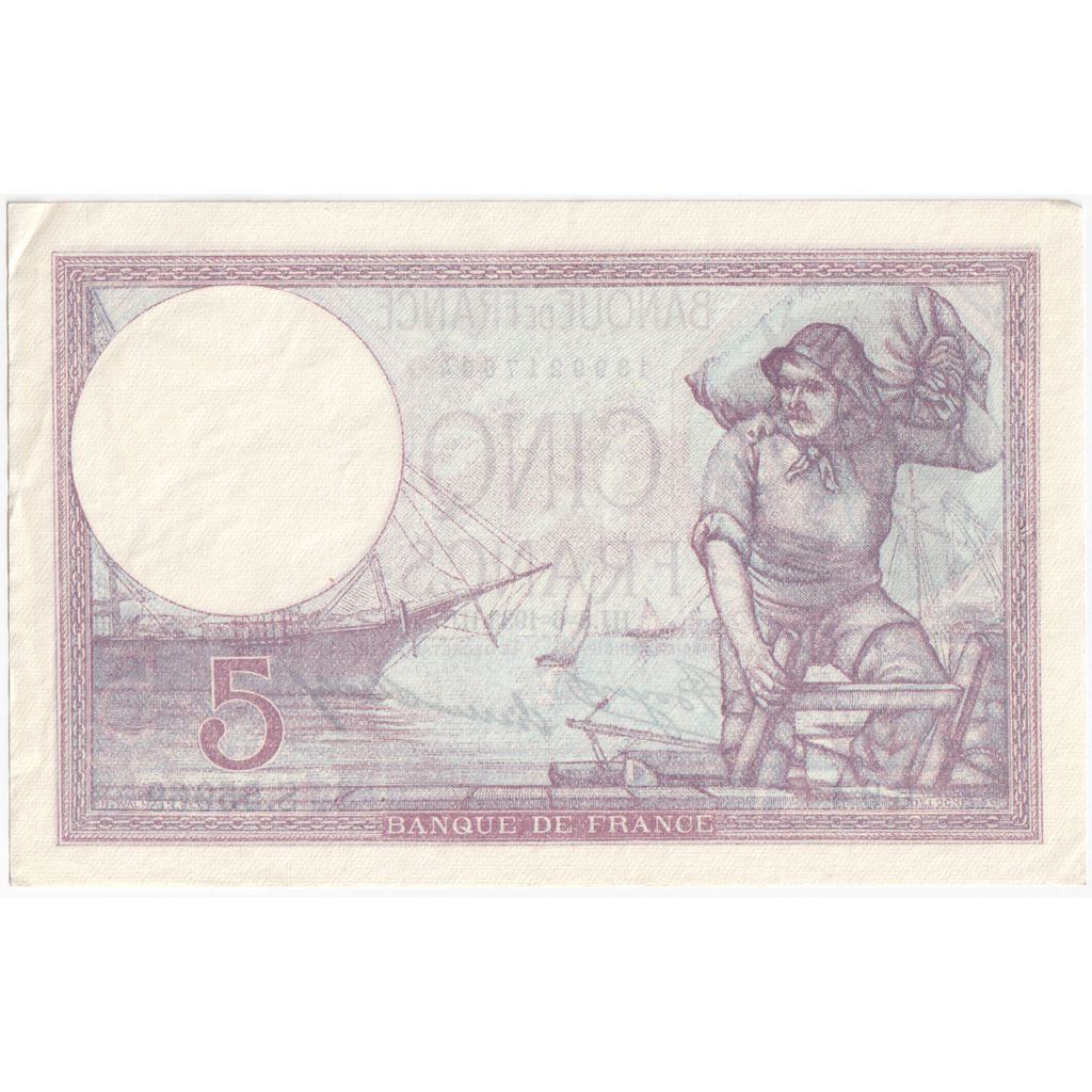 França, 5 Francs, Violet, 1933-06-08, S.55969, AU(55-58)