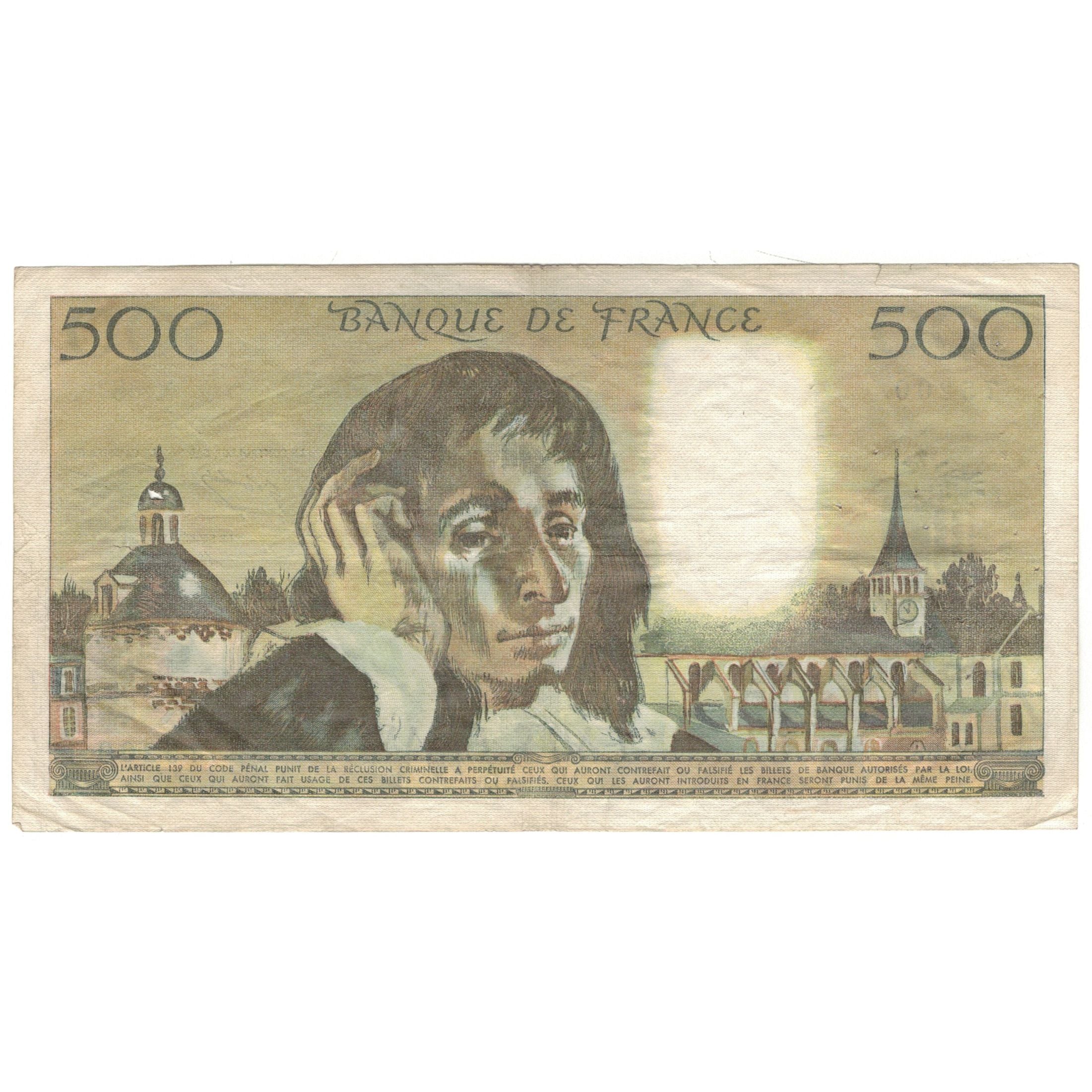 France, 500 Francs, Pascal, 1977, X.68, VF(30-35), Fayette:71.16, KM:156d
