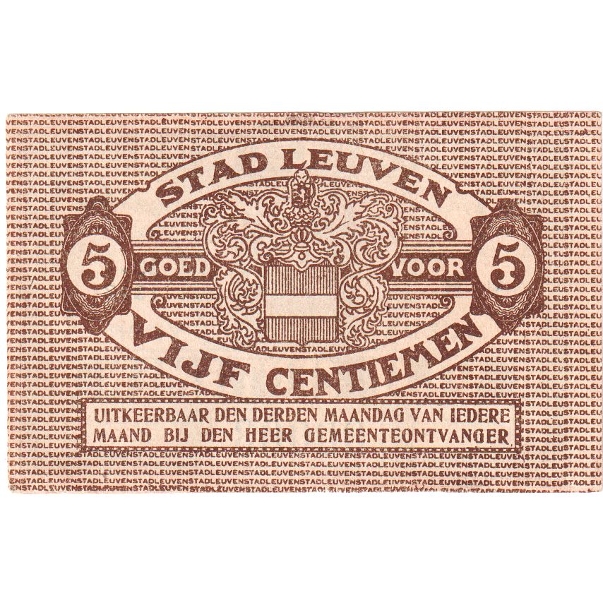 Belgique, LEUVEN, 5 Centimes, SUP
