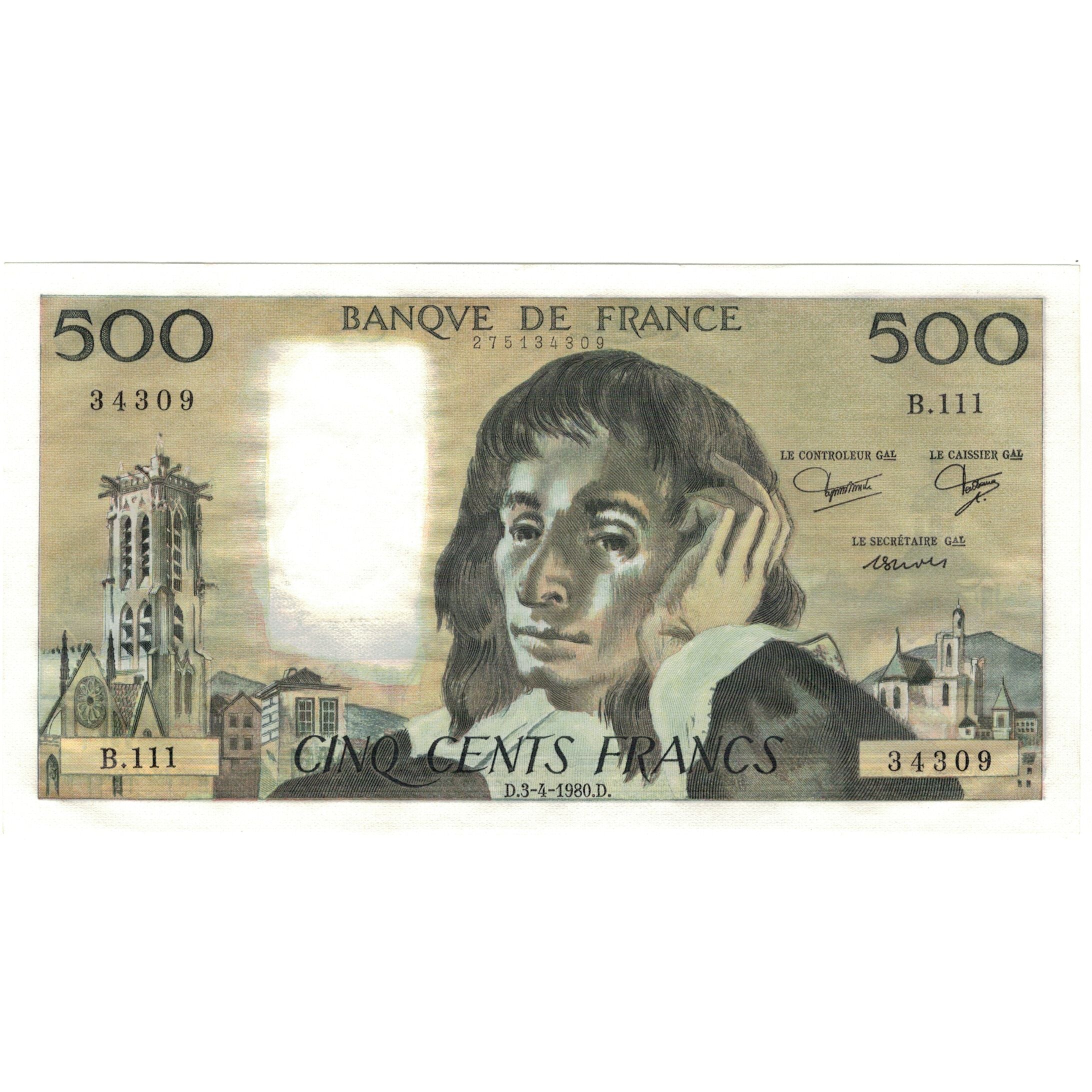 Francia, 500 Francs, Pascal, 1980, B.111, SPL, Fayette:71.21, KM:156e