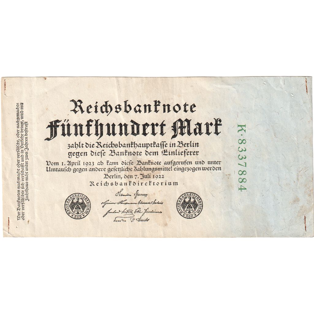 Alemania, 500 Mark, 1922-07-07, MBC