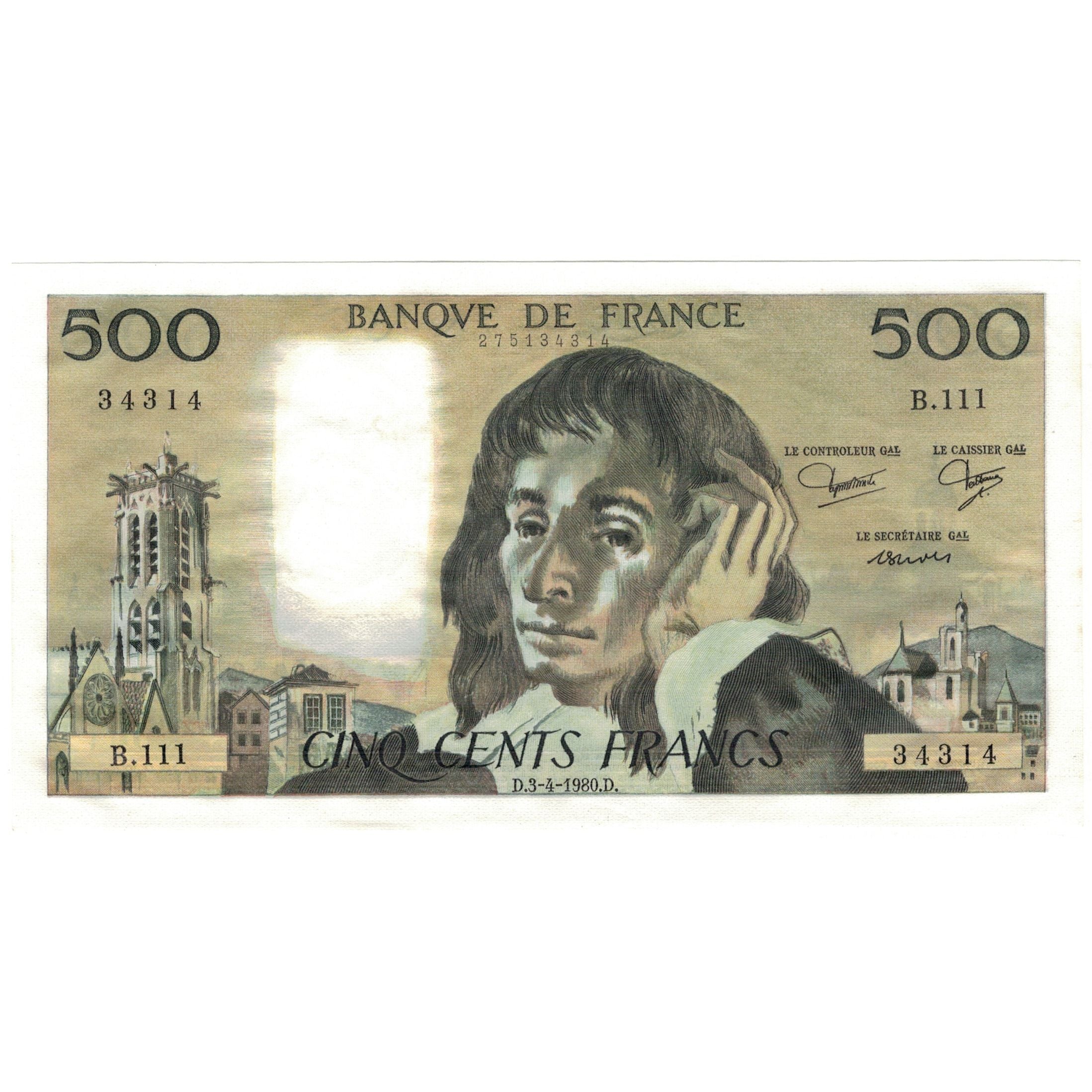 Francia, 500 Francs, Pascal, 1980, B.111, FDS, Fayette:71.21, KM:156e