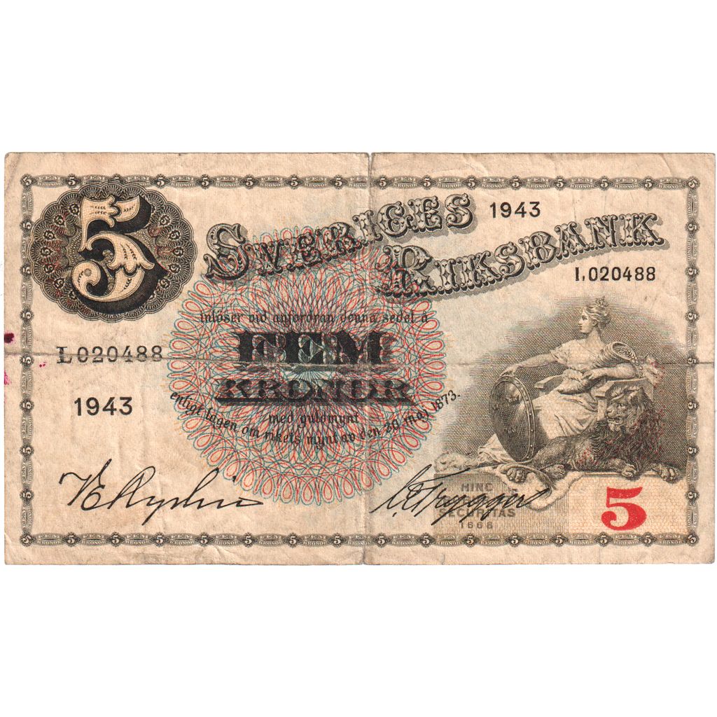 Svezia, 5 Kronor, 1943, MB