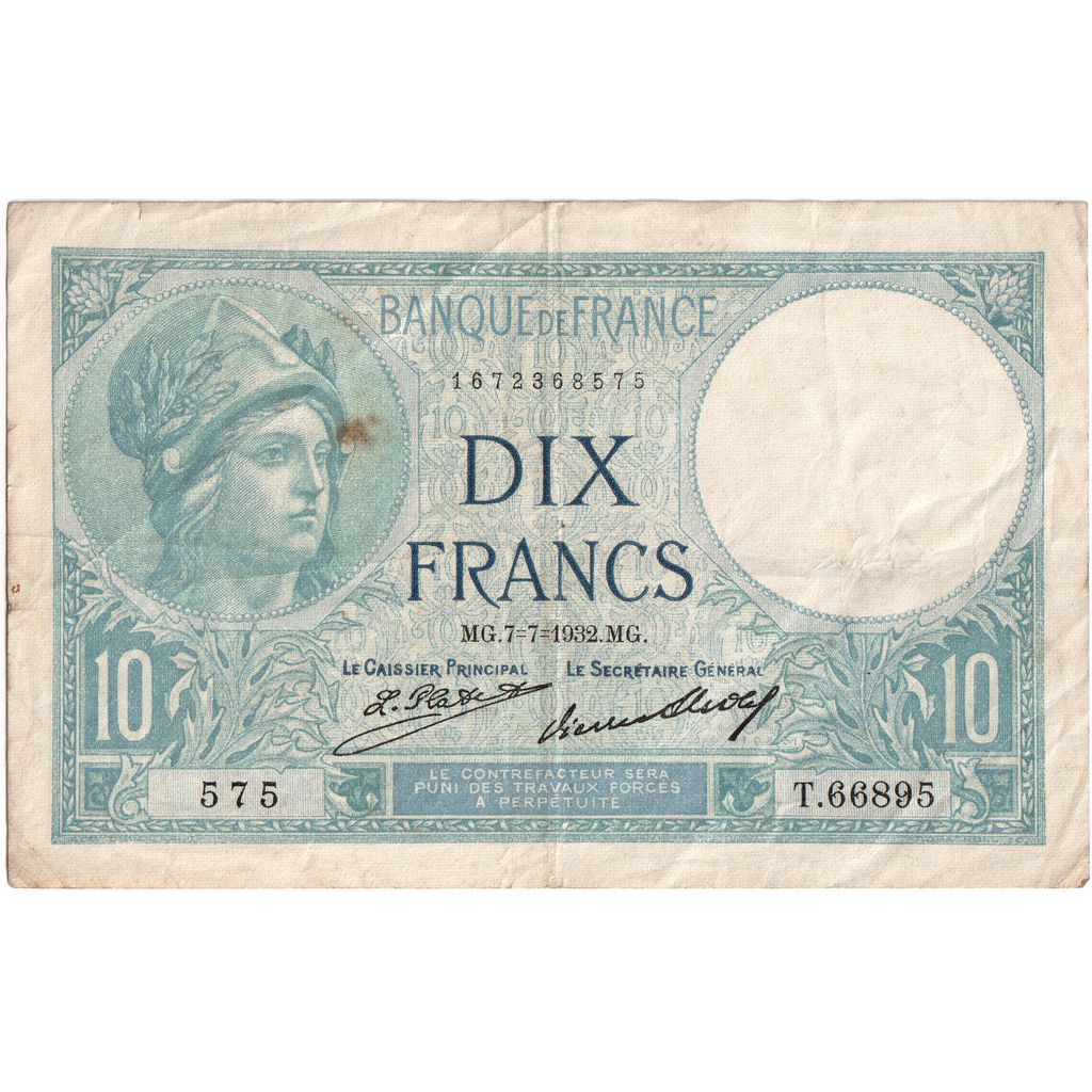 France, 10 Francs, Minerve, 1932-07-07, T.66895, EF(40-45)