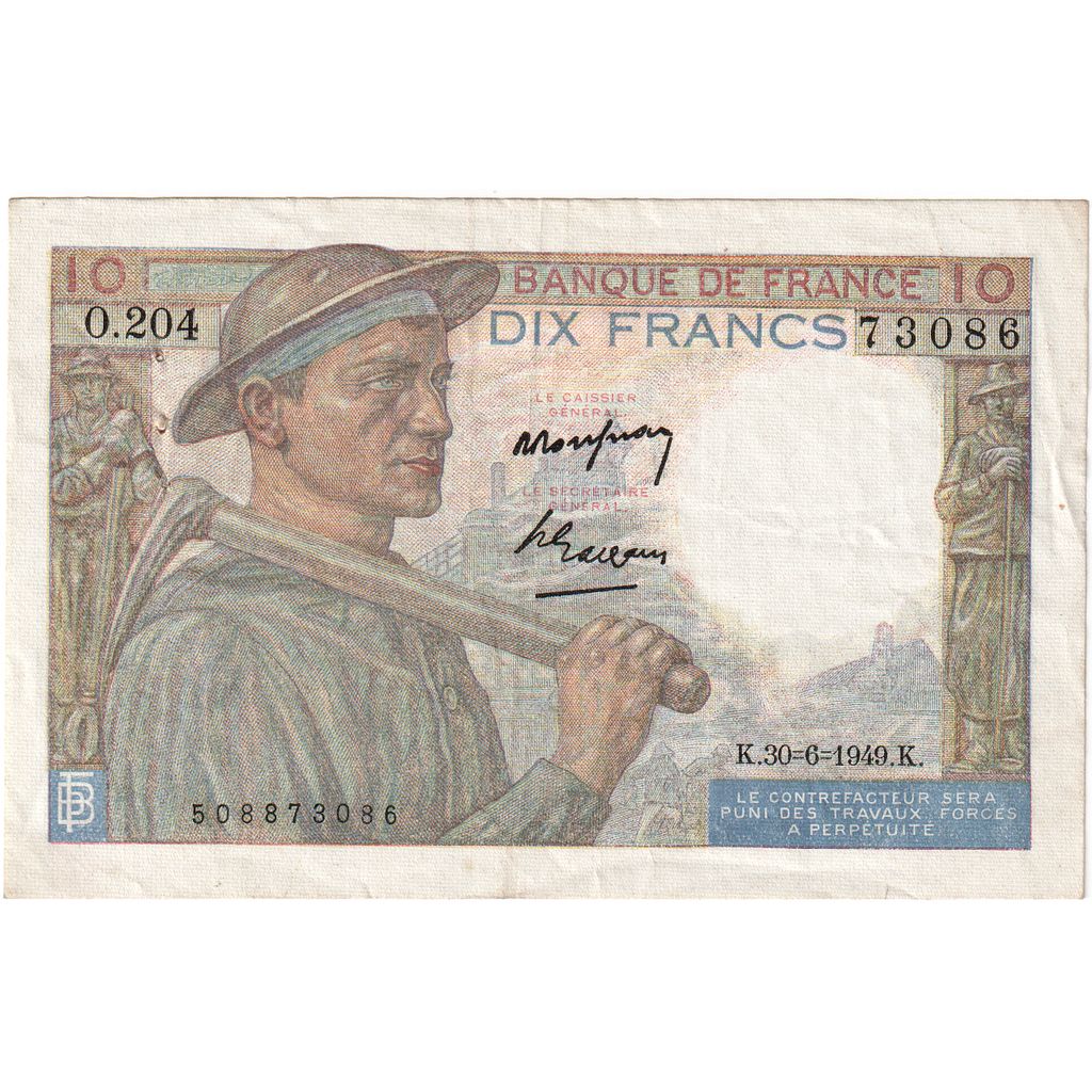 France, 10 Francs, Mineur, 1949-06-30, O.204, EF(40-45)