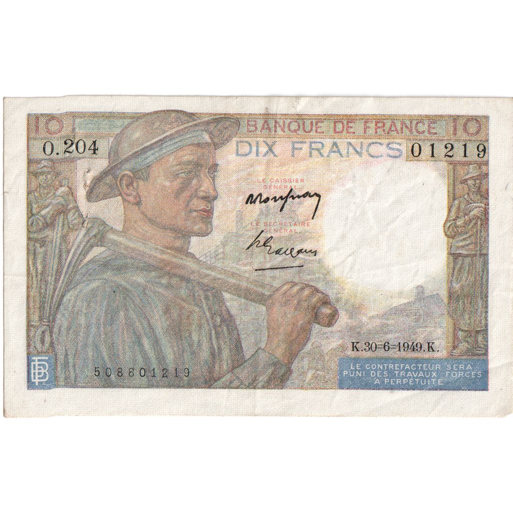 France, 10 Francs, Mineur, 1949-06-30, O.204, EF(40-45)