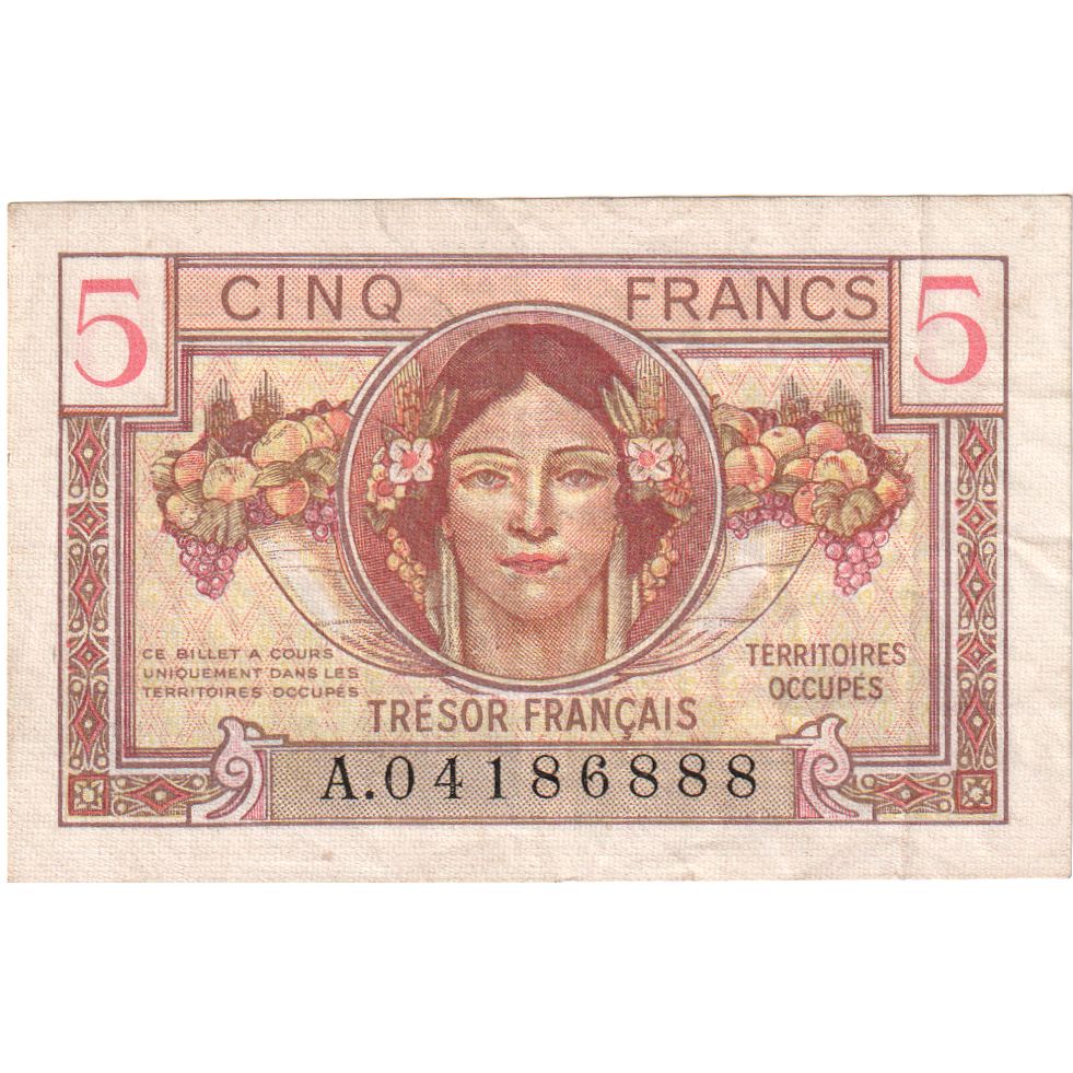 Francia, 5 Francs, 1947 French Treasury, Undated (1947), A.04186888, MBC