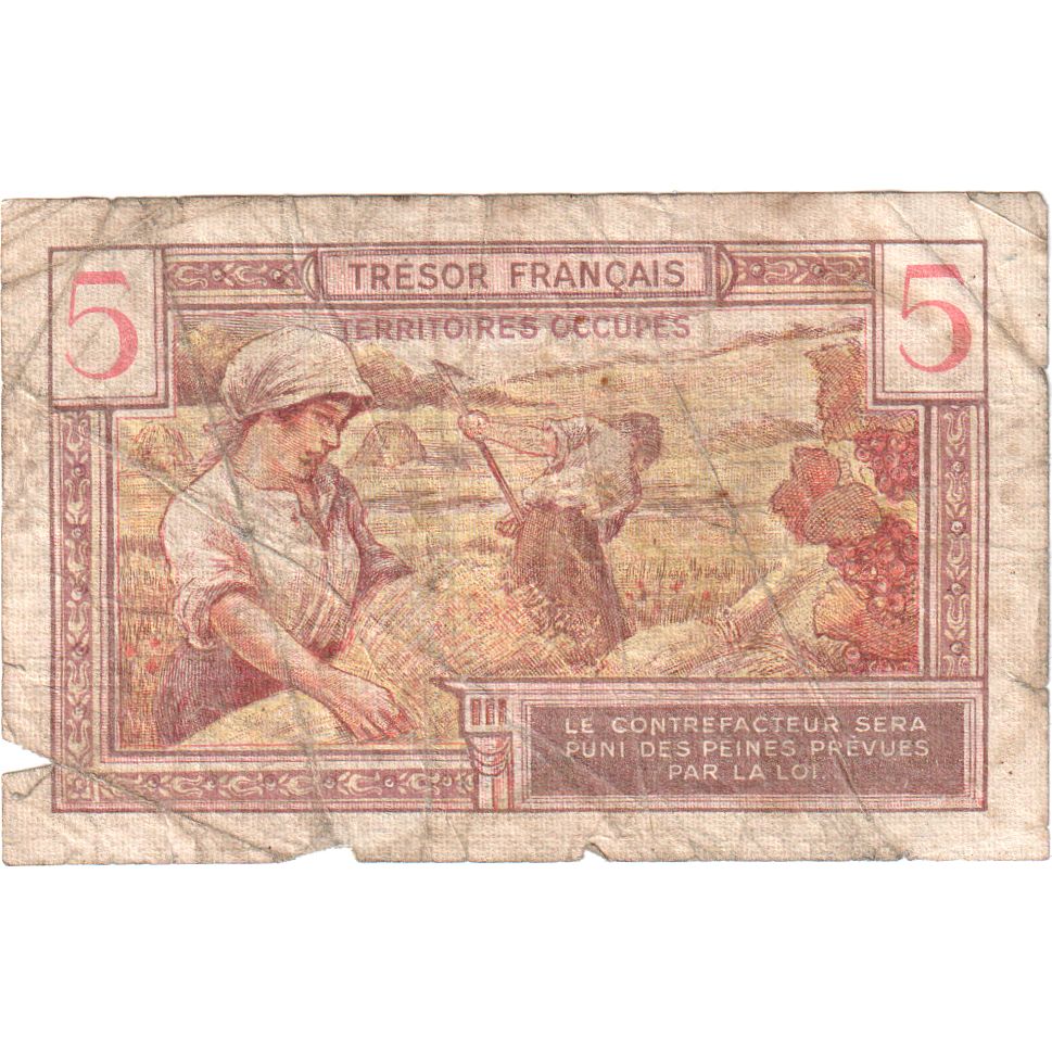 Francja, 5 Francs, 1947 French Treasury, Undated (1947), A.00362514, VF(20-25)