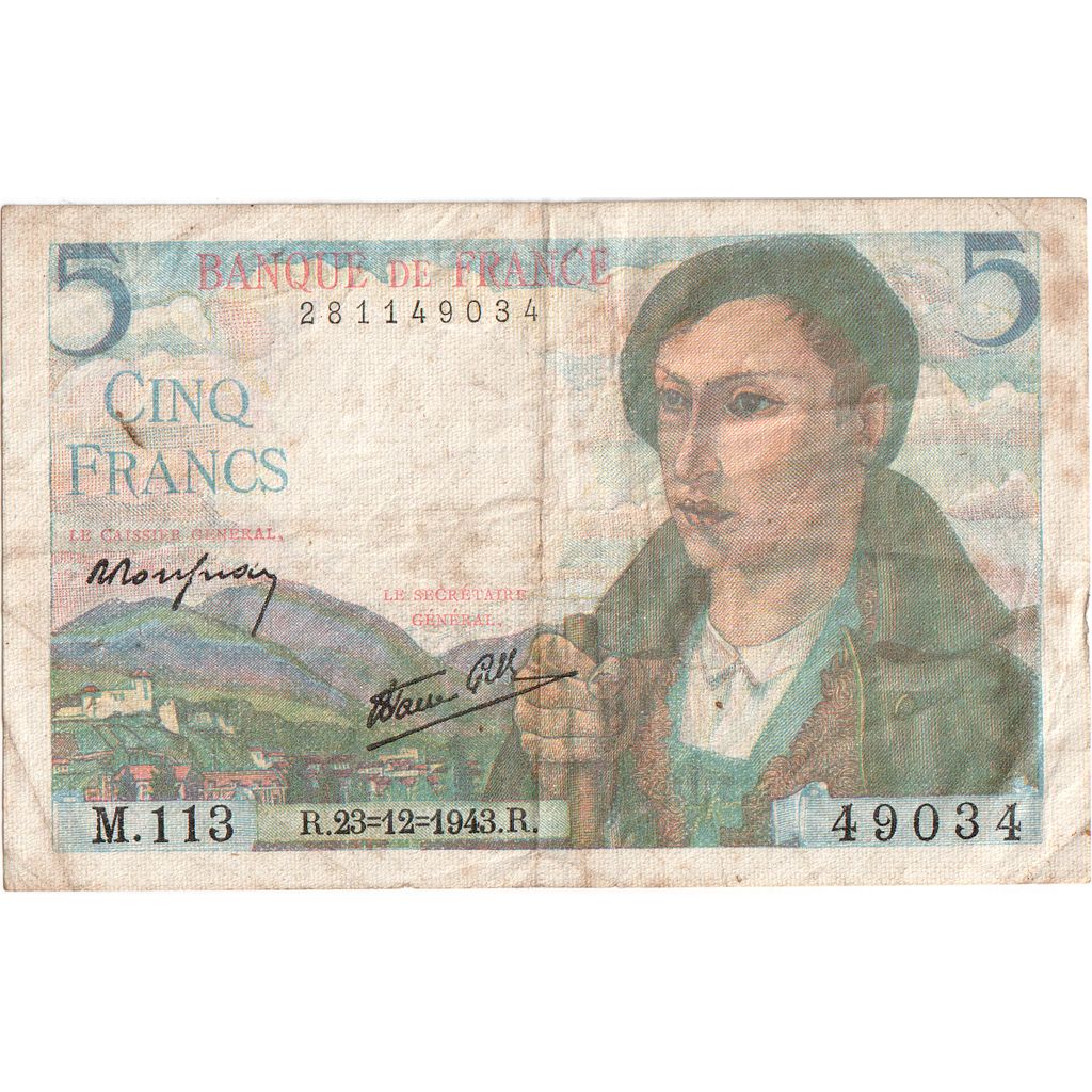 França, 5 Francs, Berger, 1943-12-23, M.113, VF(30-35)