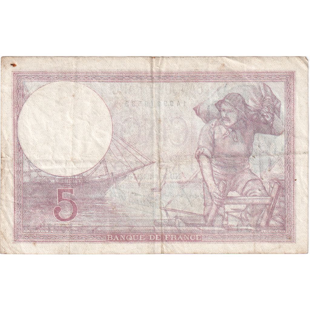 Frankrijk, 5 Francs, Violet, 1939-08-03, E.59972, TB+