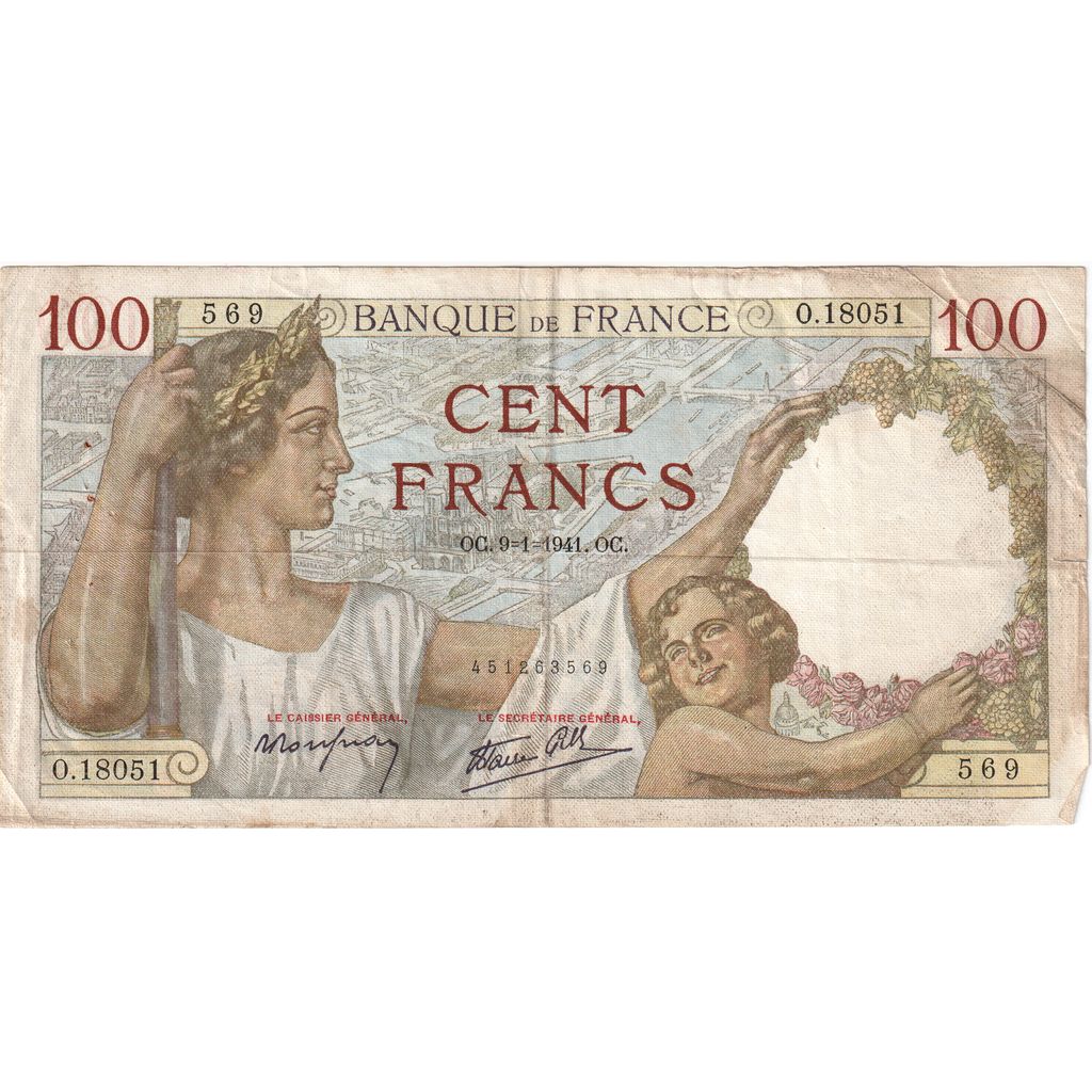 Frankrijk, 100 Francs, Sully, 1941-01-09, O.18051, TB+