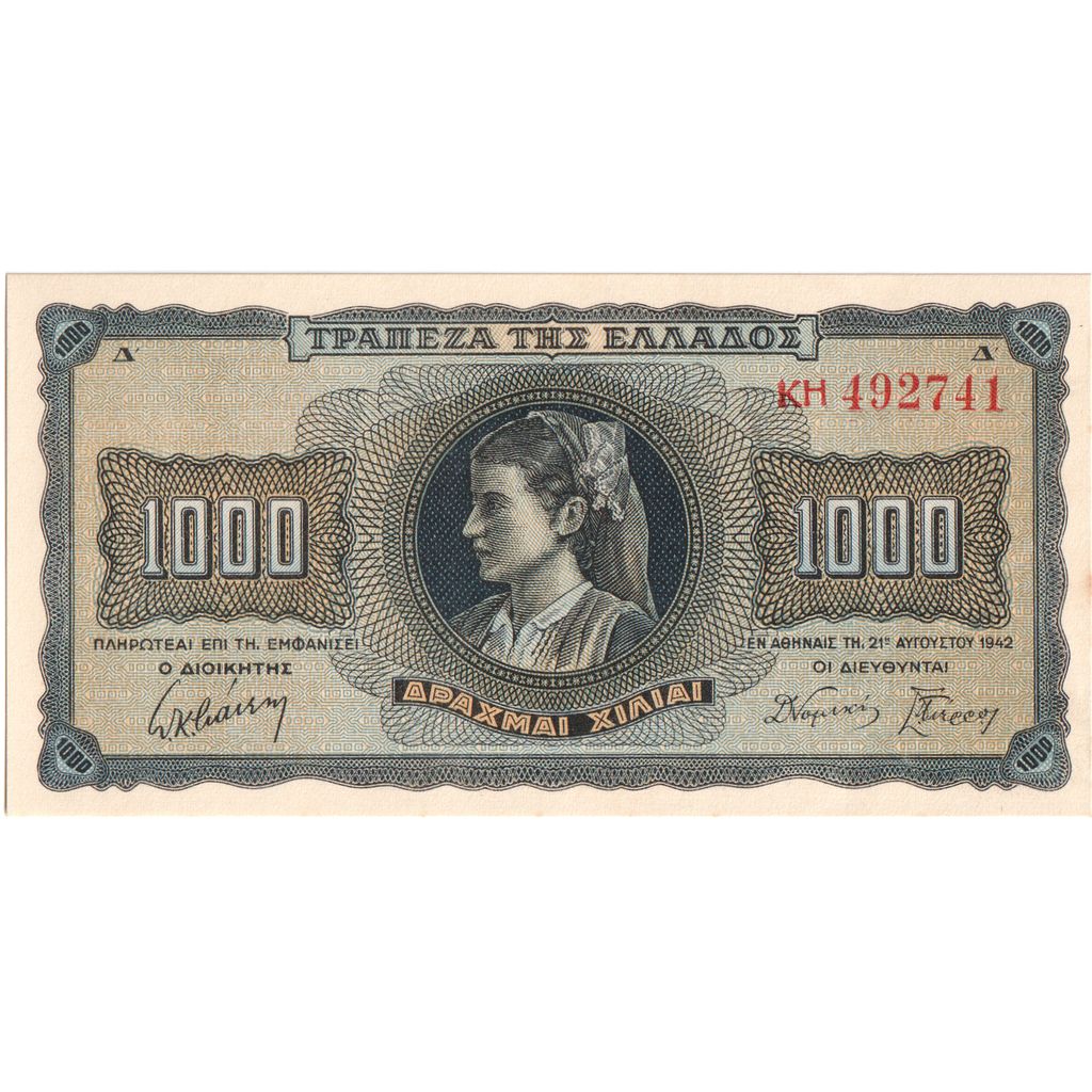 Grécia, 1000 Drachmai, 1942-08-21, UNC(65-70)
