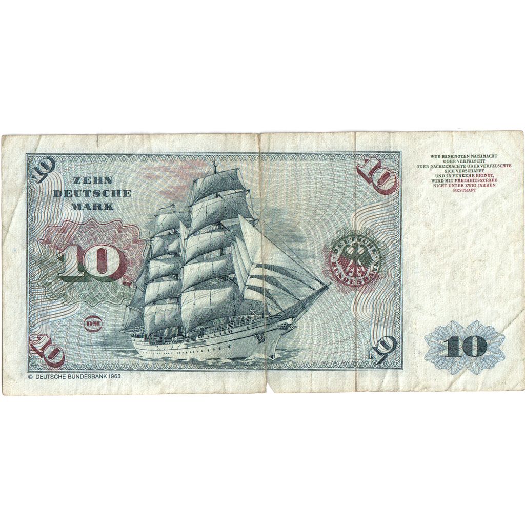 GERMANIA - REPUBBLICA FEDERALE, 10 Deutsche Mark, 1980-01-02, MB+