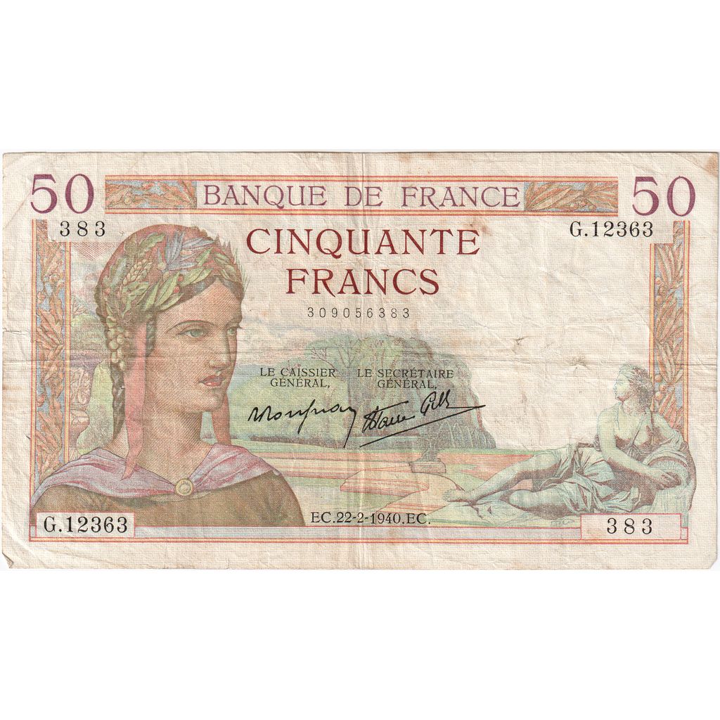 Frankreich, 50 Francs, Cérès, 1940-02-22, G.12363, S+