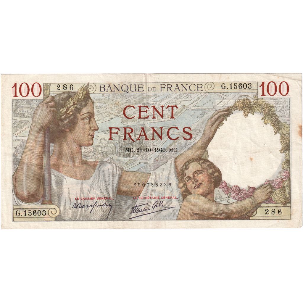France, 100 Francs, Sully, 1940-10-24, G.15603, EF(40-45)