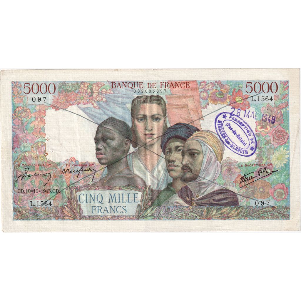France, 5000 Francs, Empire Français, 1945-10-10, L.1564, EF(40-45)