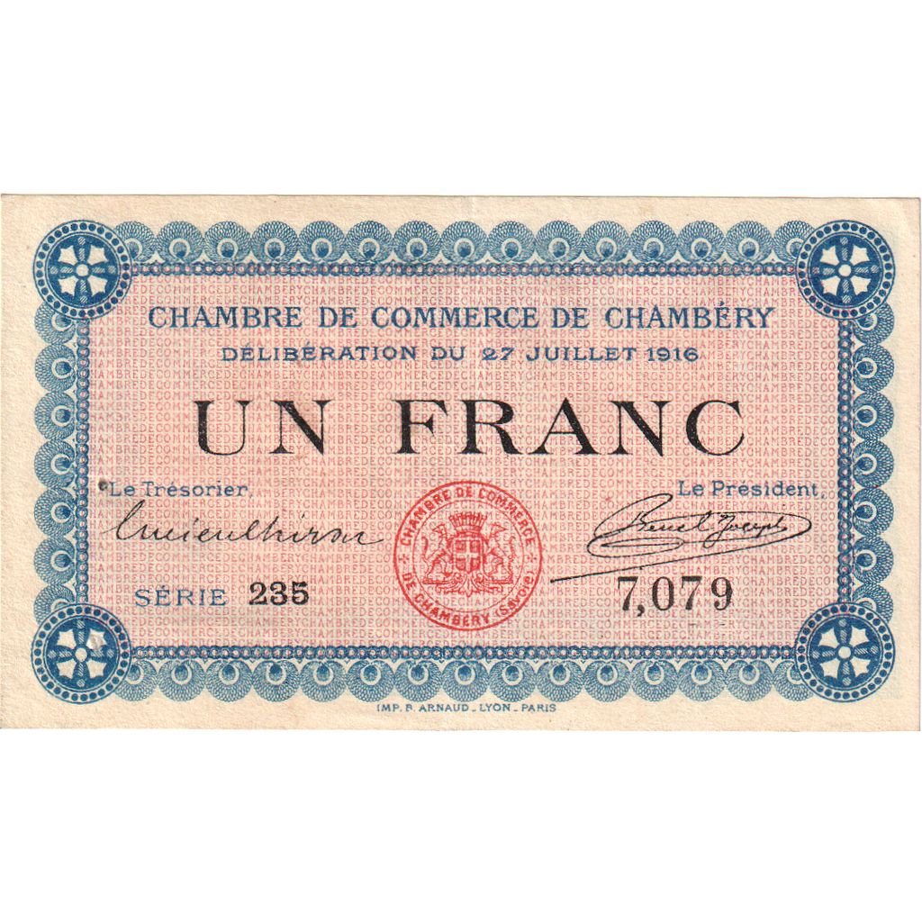 Banknote, Pirot:44-14, 1 Franc, 1920, France, UNC(60-62), Chambéry