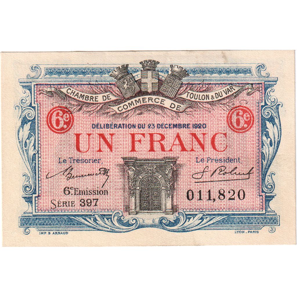 Francia, Toulon, 1 Franc, 1922-06-01, SPL-, Pirot:121-20