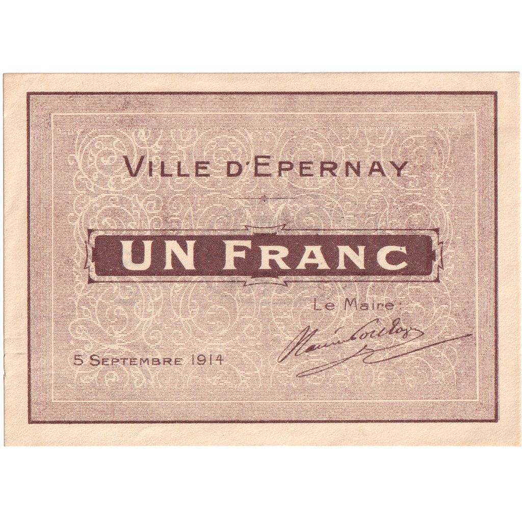 Frankrijk, Epernay, 1 Franc, 1914-09-05, Bon Municipal., SPL, Pirot:51-16