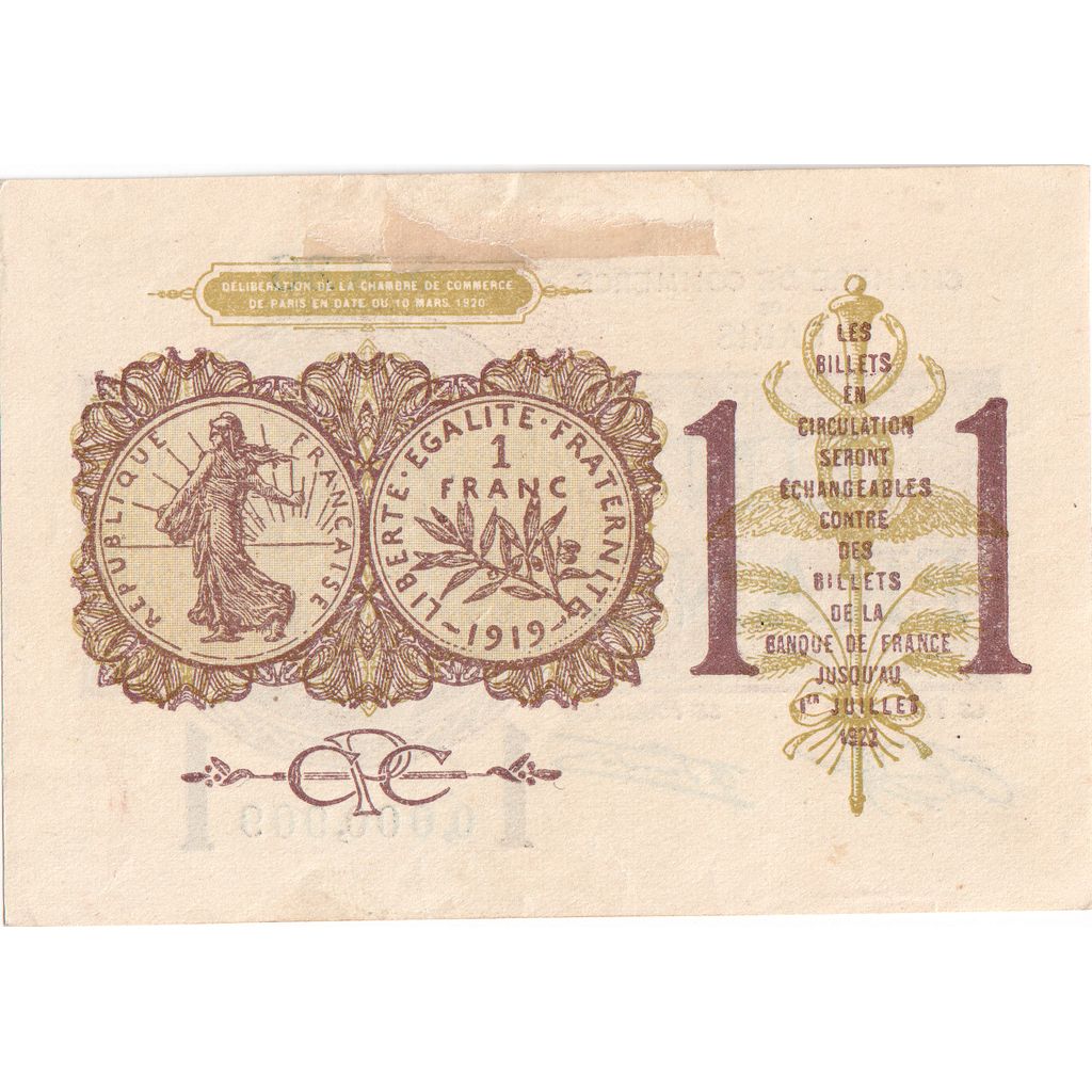 France, 1 Franc, 1922-07-01, AU(55-58), Pirot:97-23