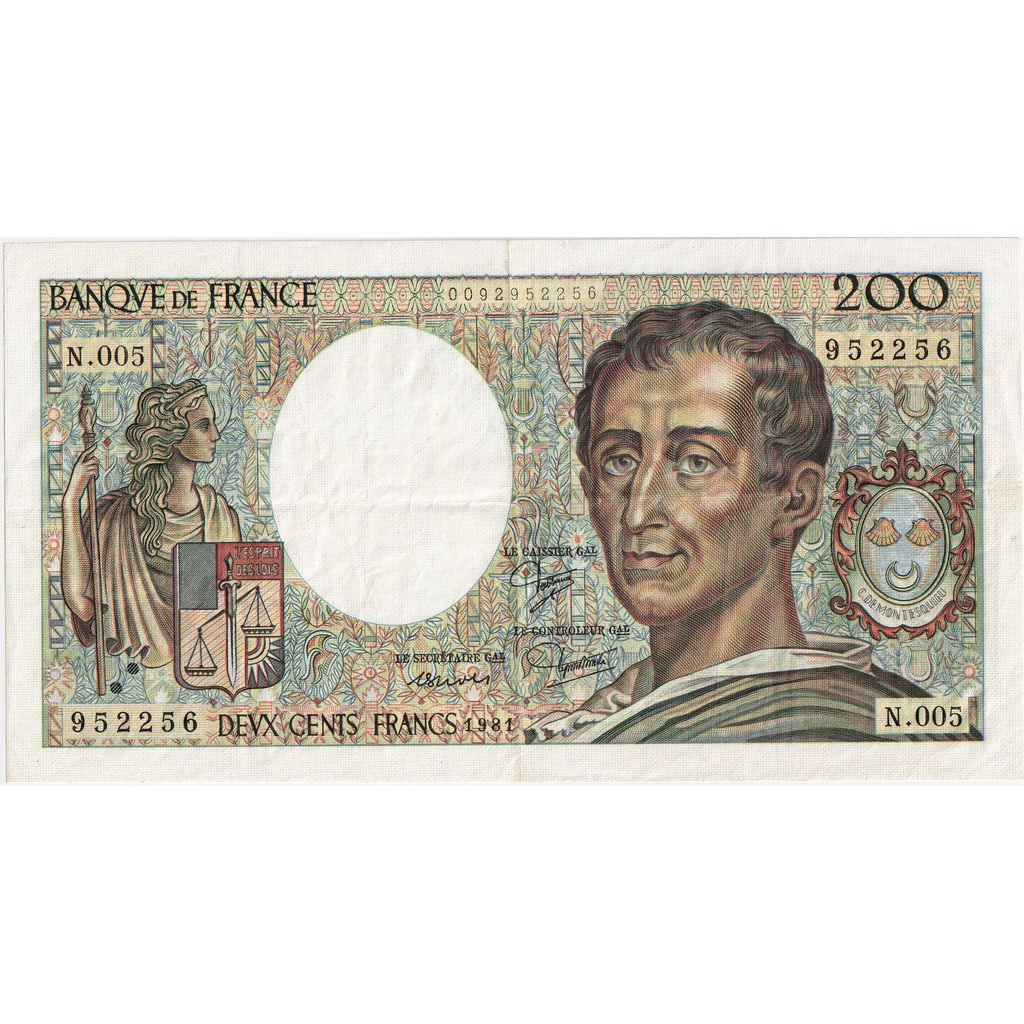 Francja, 200 Francs, Montesquieu, N.005, AU(55-58)