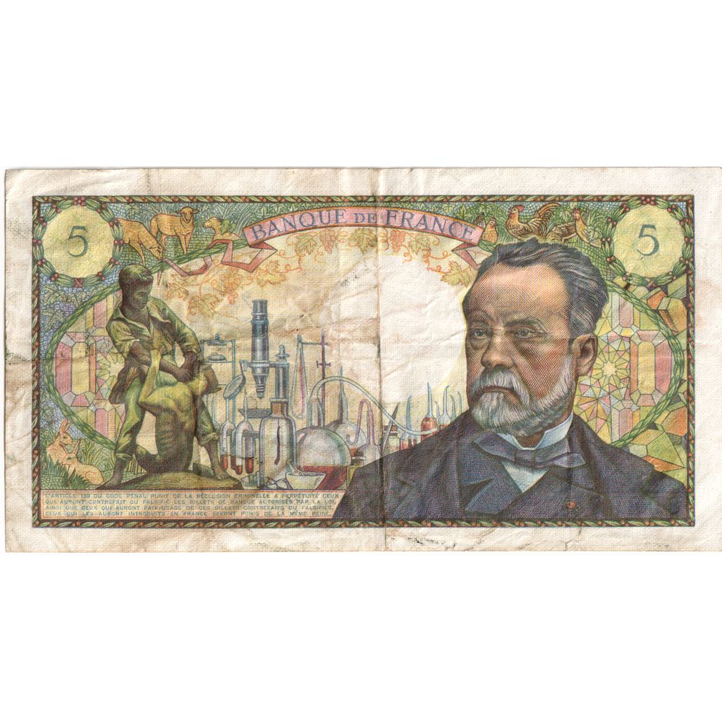 France, 5 Francs, Pasteur, 1968-04-04, W.80, VF(20-25)