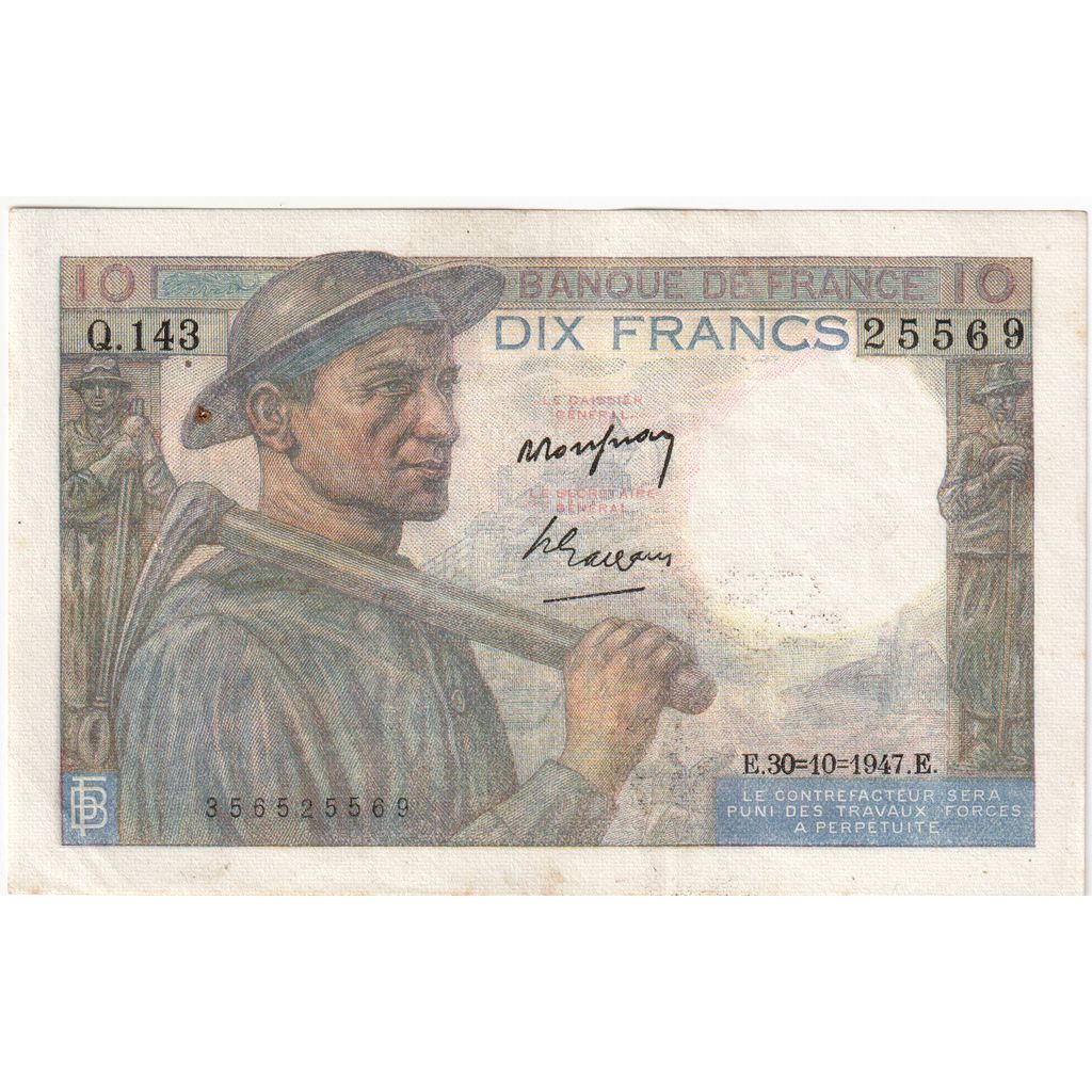 Francja, 10 Francs, Mineur, 1947-10-30, Q.143, UNC(63)
