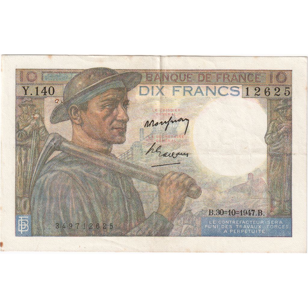 France, 10 Francs, Mineur, 1947-10-30, Y.140, EF(40-45)