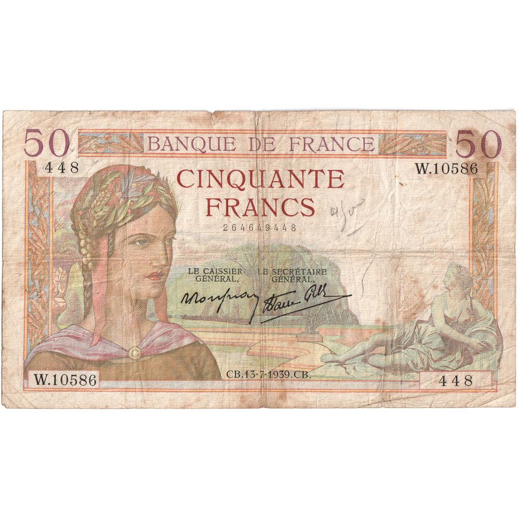 Frankrijk, 50 Francs, Cérès, 1939-07-13, W.10586, TB