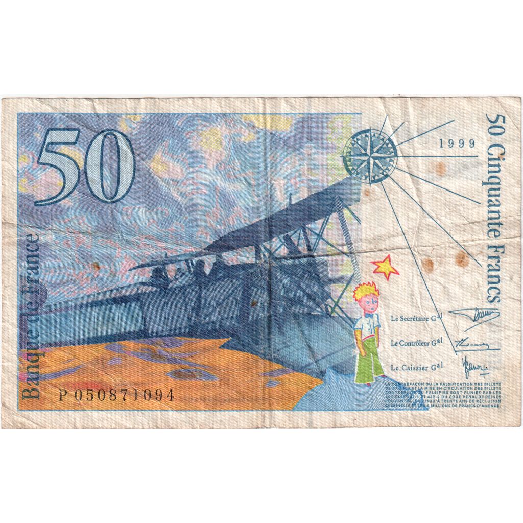France, 50 Francs, St Exupéry, P050871094, VF(30-35)