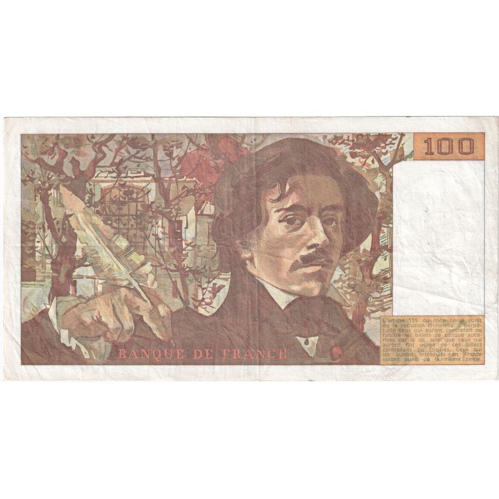 France, 100 Francs, Delacroix, J.187, EF(40-45)
