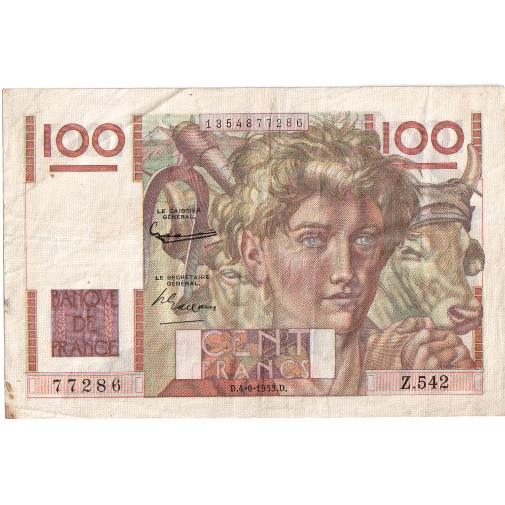 France, 100 Francs, Jeune Paysan, 1953-06-04, Z.542, TB+