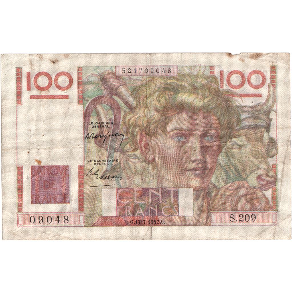 France, 100 Francs, Jeune Paysan, 1947-07-17, S.209, TB+