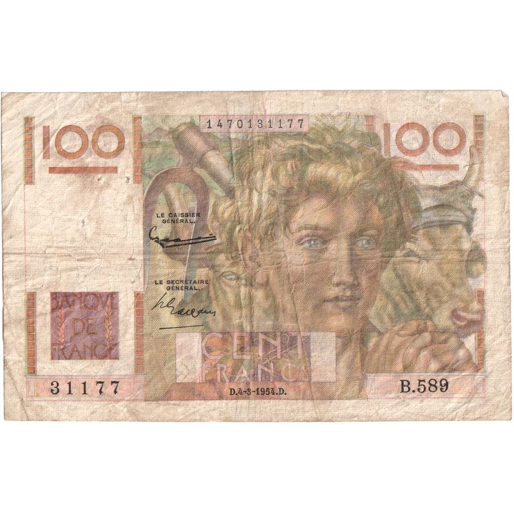 France, 100 Francs, Jeune Paysan, 1954-03-04, B.589,