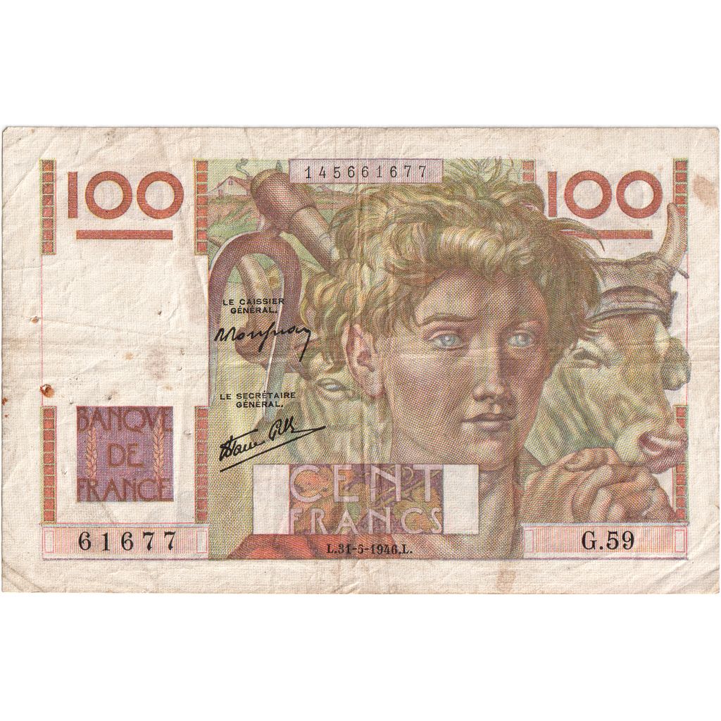 França, 100 Francs, Jeune Paysan, 1946-05-31, G.59, VF(30-35)