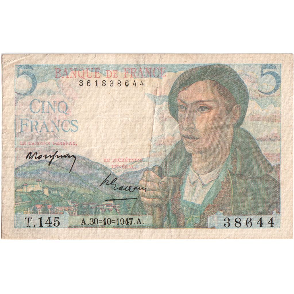 Frankrijk, 5 Francs, Berger, 1947-10-30, T.145, TB+