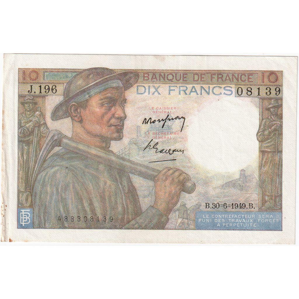 Francia, 10 Francs, Mineur, 1949-06-30, J.196, SPL-