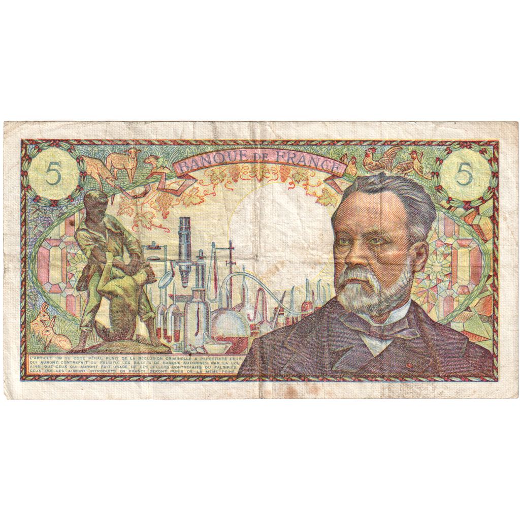 France, 5 Francs, Pasteur, 1970-01-08, X.123, VF(30-35)