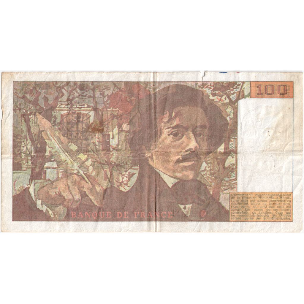 Francia, 100 Francs, Delacroix, P.208, MB+
