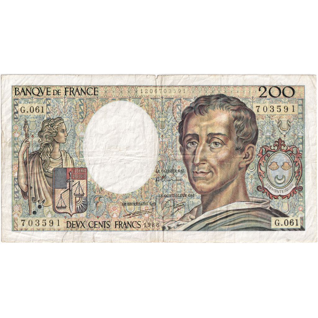 France, 200 Francs, Montesquieu, Undated (1988), G.061, TB+